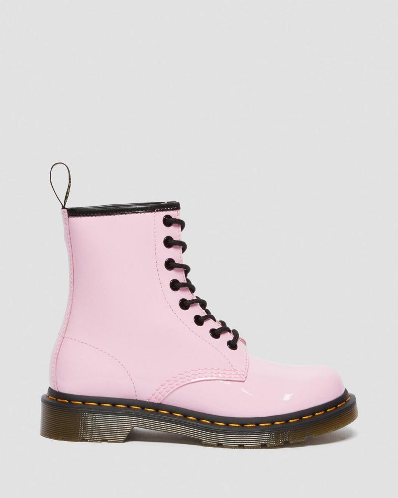 Pink Women's Dr Martens 1460 Patent Leather Lace Up Boots | CA 194QMA